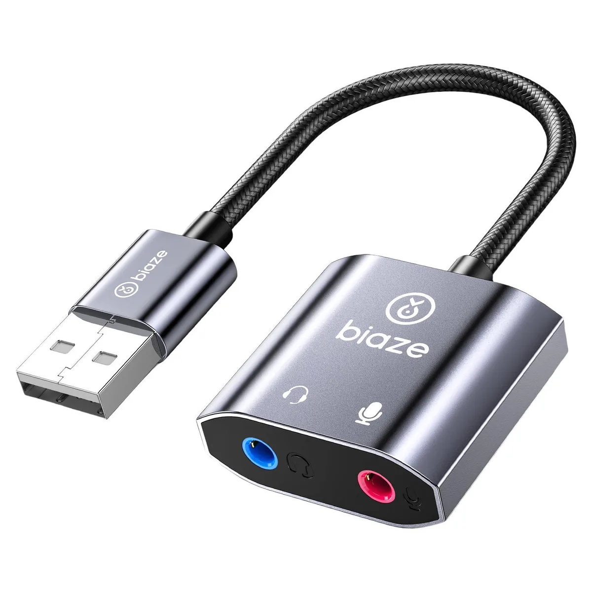  biaze USB to 3.5mm Audio Adapter Blue 48 KHz 16bit for PC Computer Laptops PS5 PS4 Plug Play No Drivers Needed — product photo