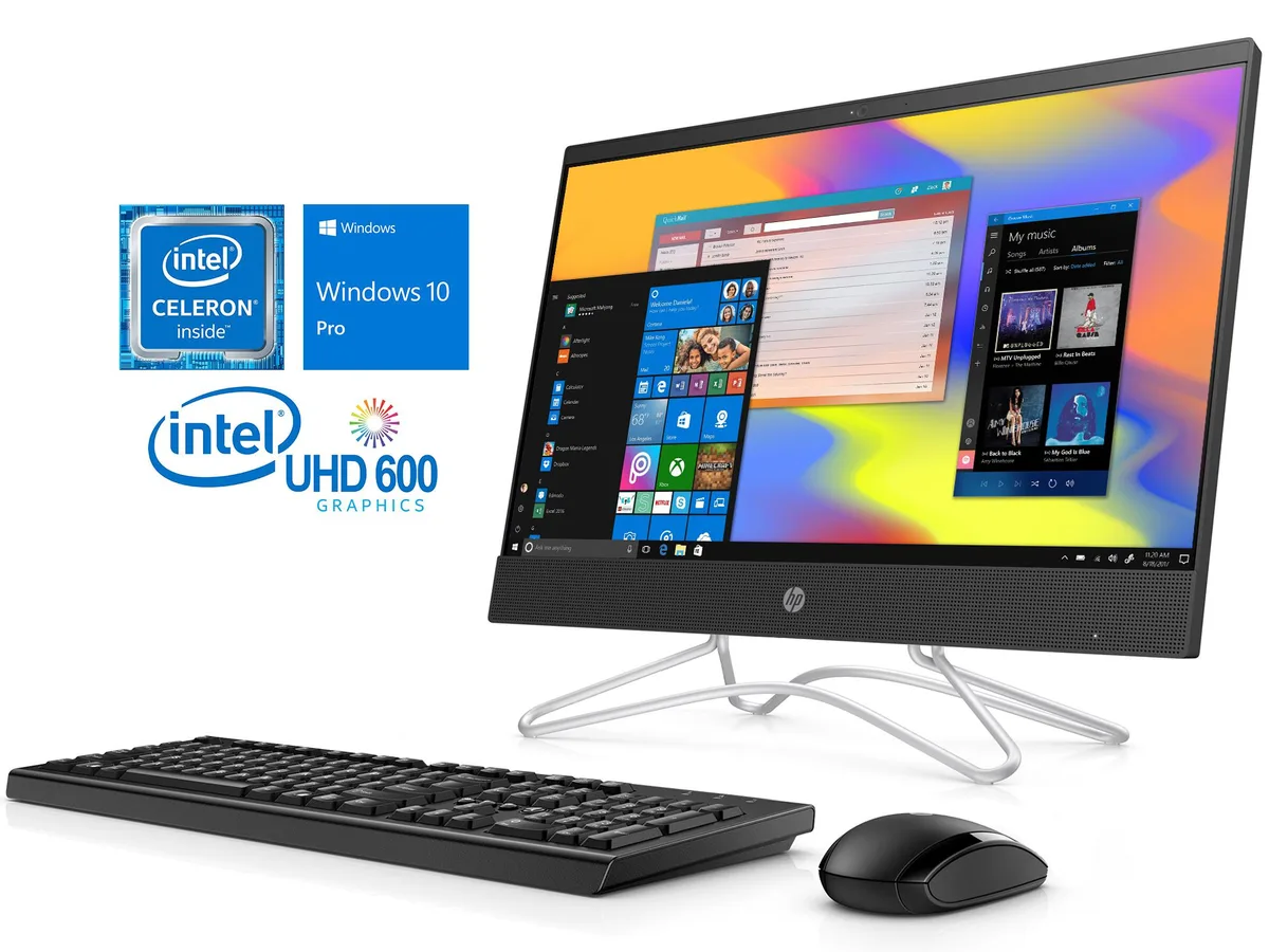 HP HP 22c All-in-One PC 21.5" Celeron J4005 2.0/2.7GHz 8GB 256GB SSD DVD-RW Windows 10 Pro Black — product photo