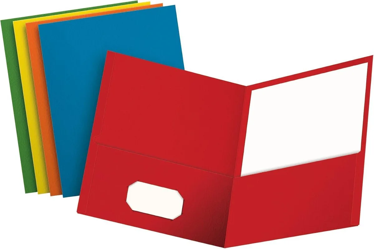 Box of 25 assorted colour two-pocket folders, textured paper