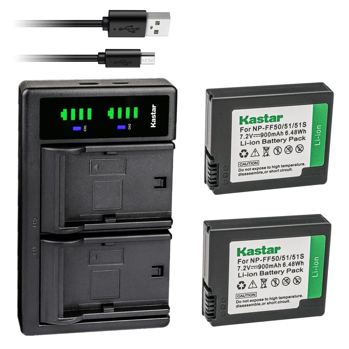 Kastar Kastar NP-FF50/FF51/FF51S 2-Pack Battery &amp; LTD2 USB Charger for Sony DCR-PC108/109/350 — product photo
