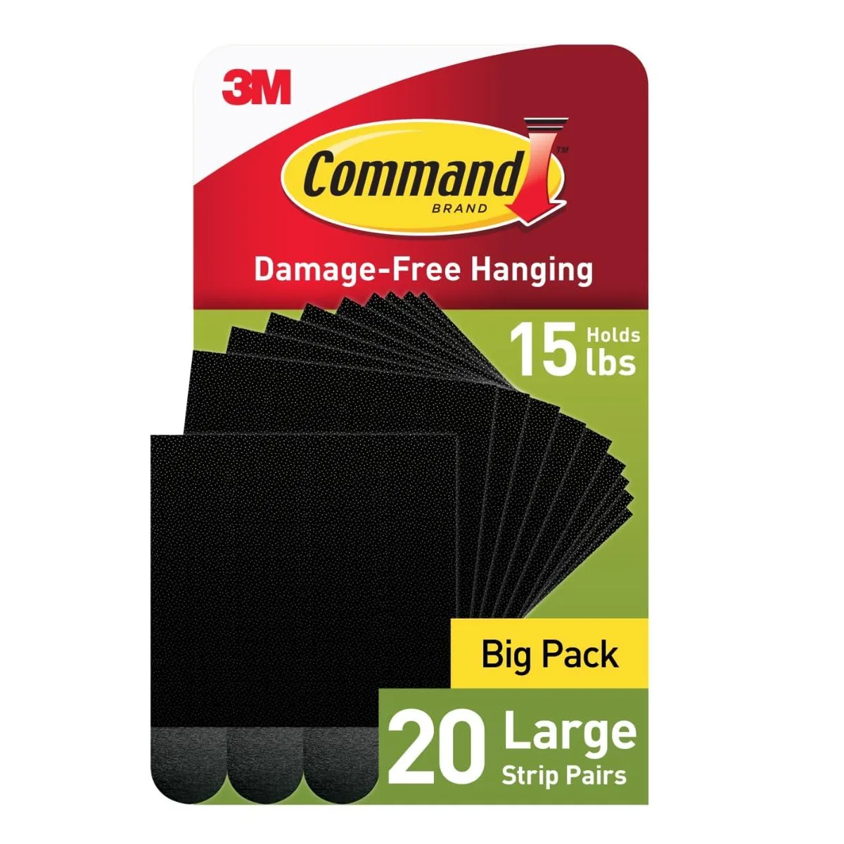 Rectangular black package containing forty adhesive foam strips in twenty pairs