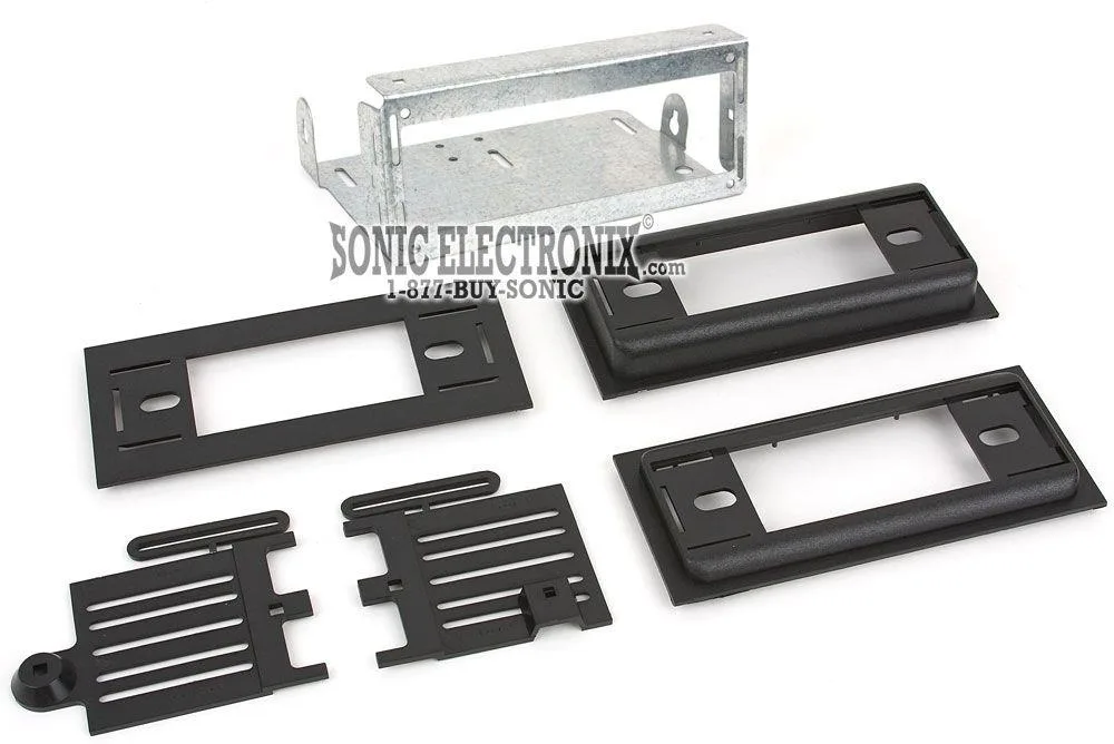 Black metal radio cage with three snap-on ABS faceplates: flat, half-inch and one-inch extensions