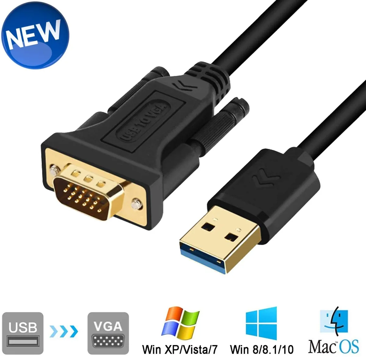 Hitoor Hitoor USB 3.0 to VGA Cable 1.5m 1920x1080 60Hz Black — product photo