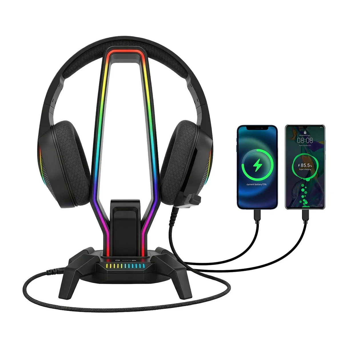  MARVO HZ-10 RGB Headphone Stand 3×USB 2.0 1×USB-C 3.5mm Jack — product photo