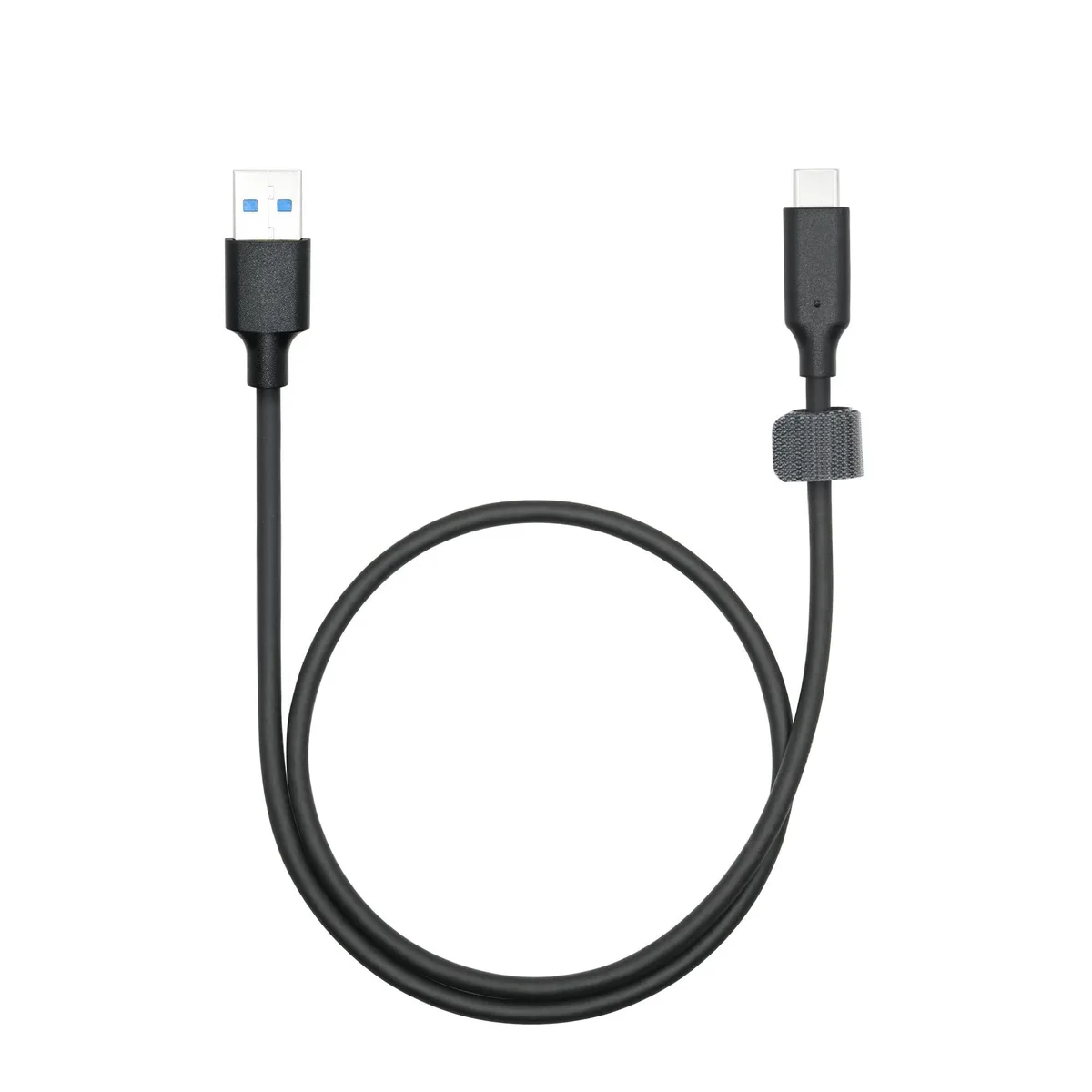 Short black USB-C to USB-A cable, male-to-male, PVC jacket