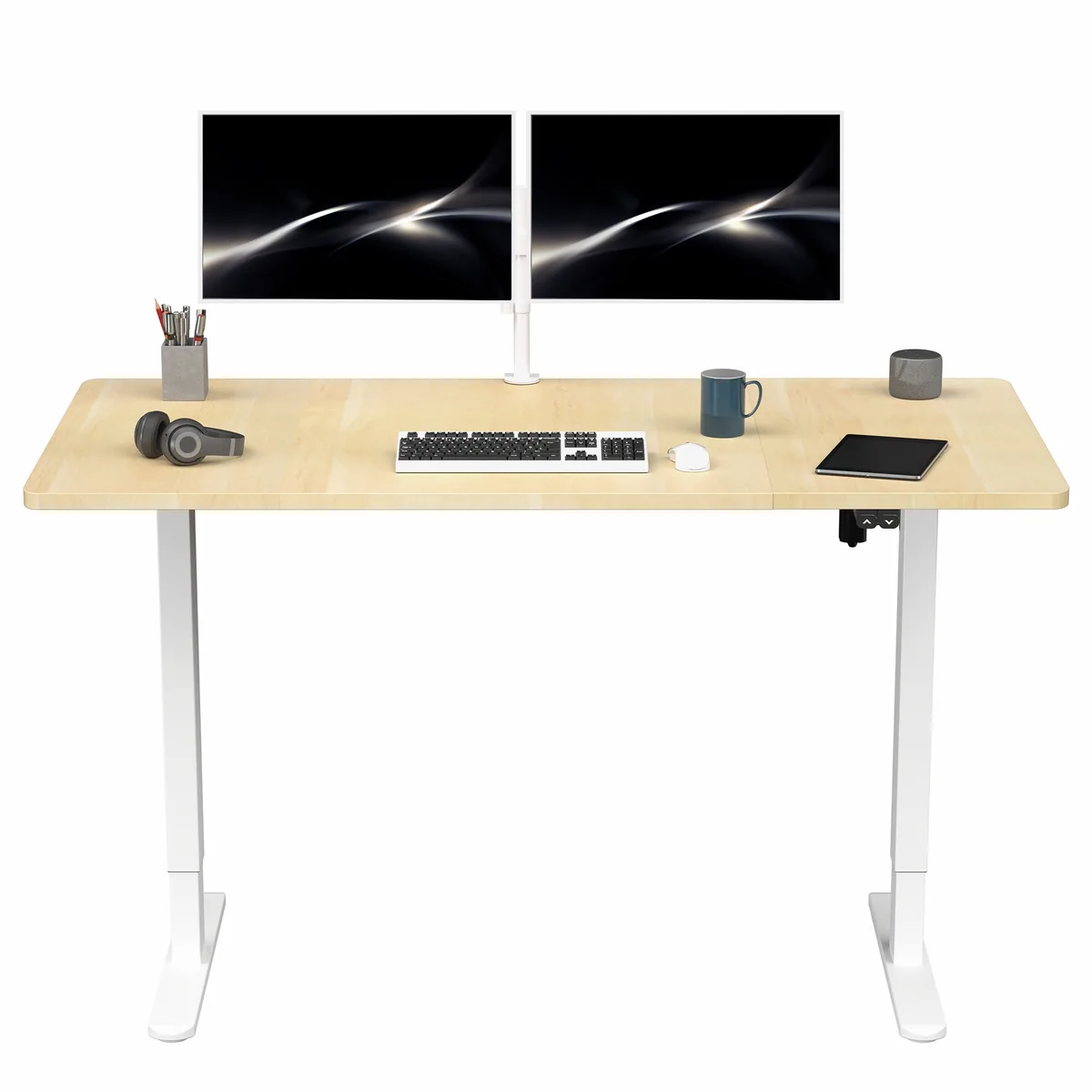 VIVO VIVO Electric 60 x 30 Stand Up Desk Light Wood White Frame — product photo