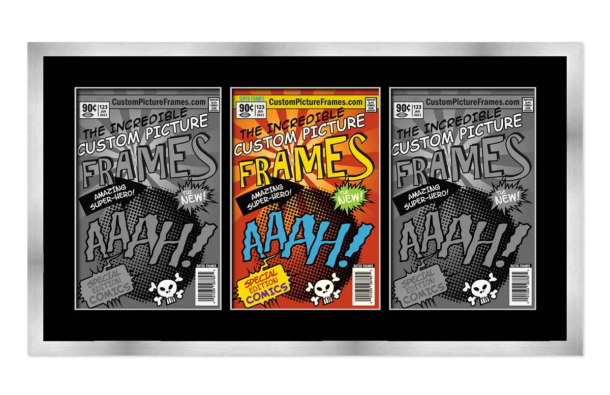 CustomPictureFrames.com CustomPictureFrames.com Silver Comic Book Frame 3 Openings 6.875x10.5 Horizontal UV Acrylic home accent — product photo
