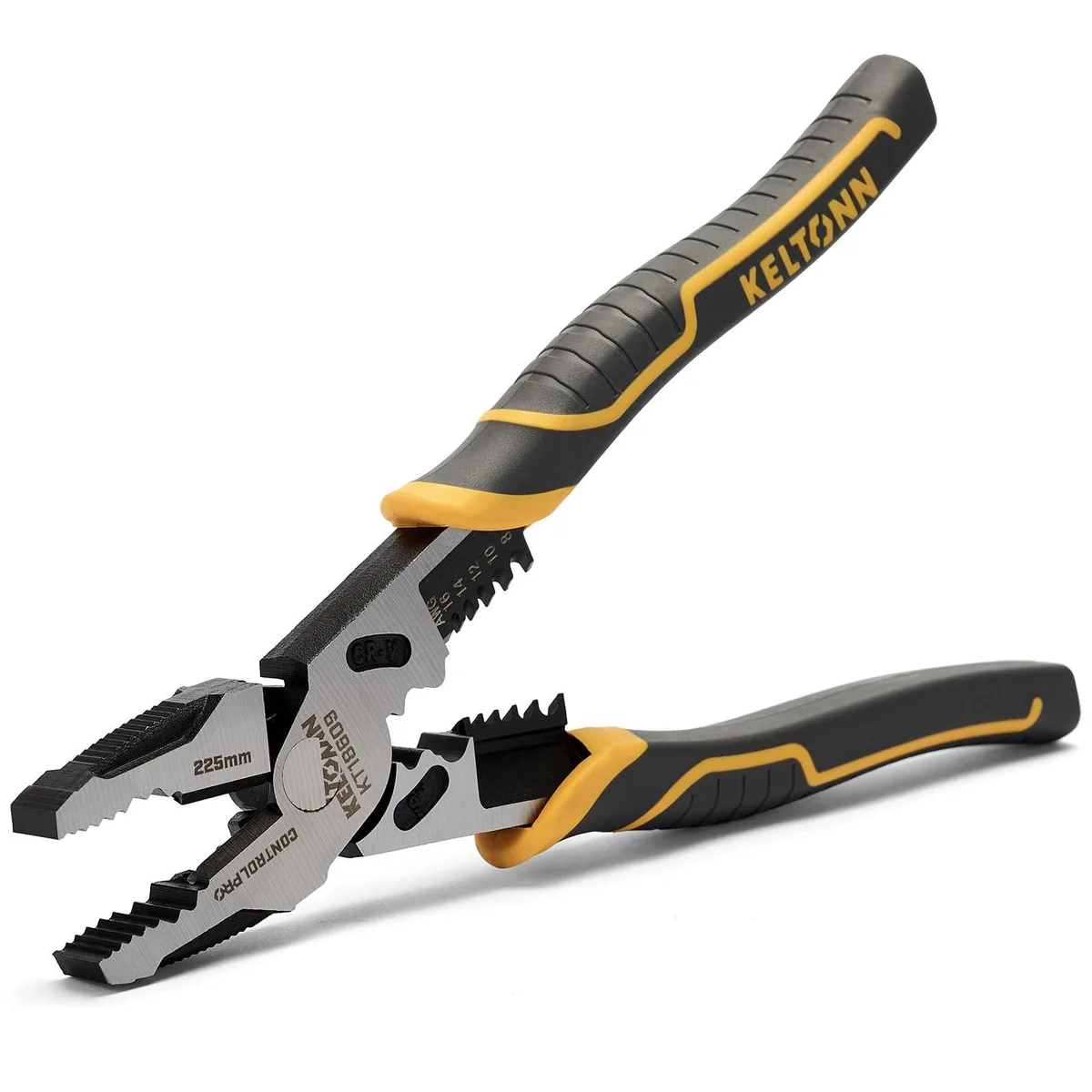 Nine-inch deep grey linesman pliers with rubberised handles
