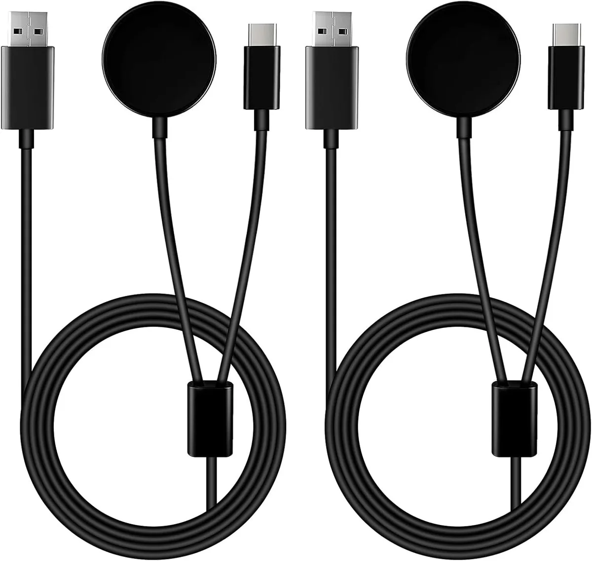 BONAEVER BONAEVER 2 Pack Galaxy Watch 7 Charger 3.3FT 2 in 1 USB-C Magnetic Wireless Charging Cable Black — product photo