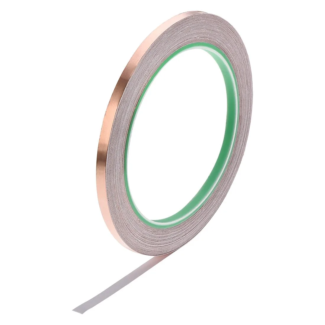 Thin copper-coloured foil tape on a spool, 5 mm wide, double-sided conductive adhesive