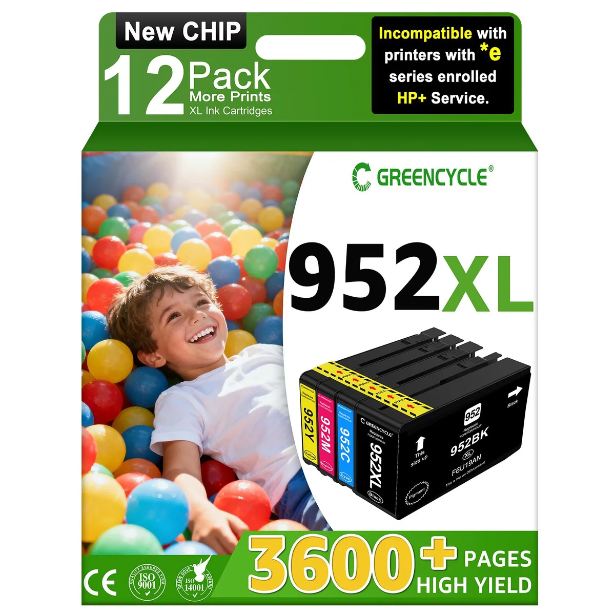 GREENCYCLE GREENCYCLE 952XL Ink Cartridges 12 Pack Black/Cyan/Magenta/Yellow — product photo