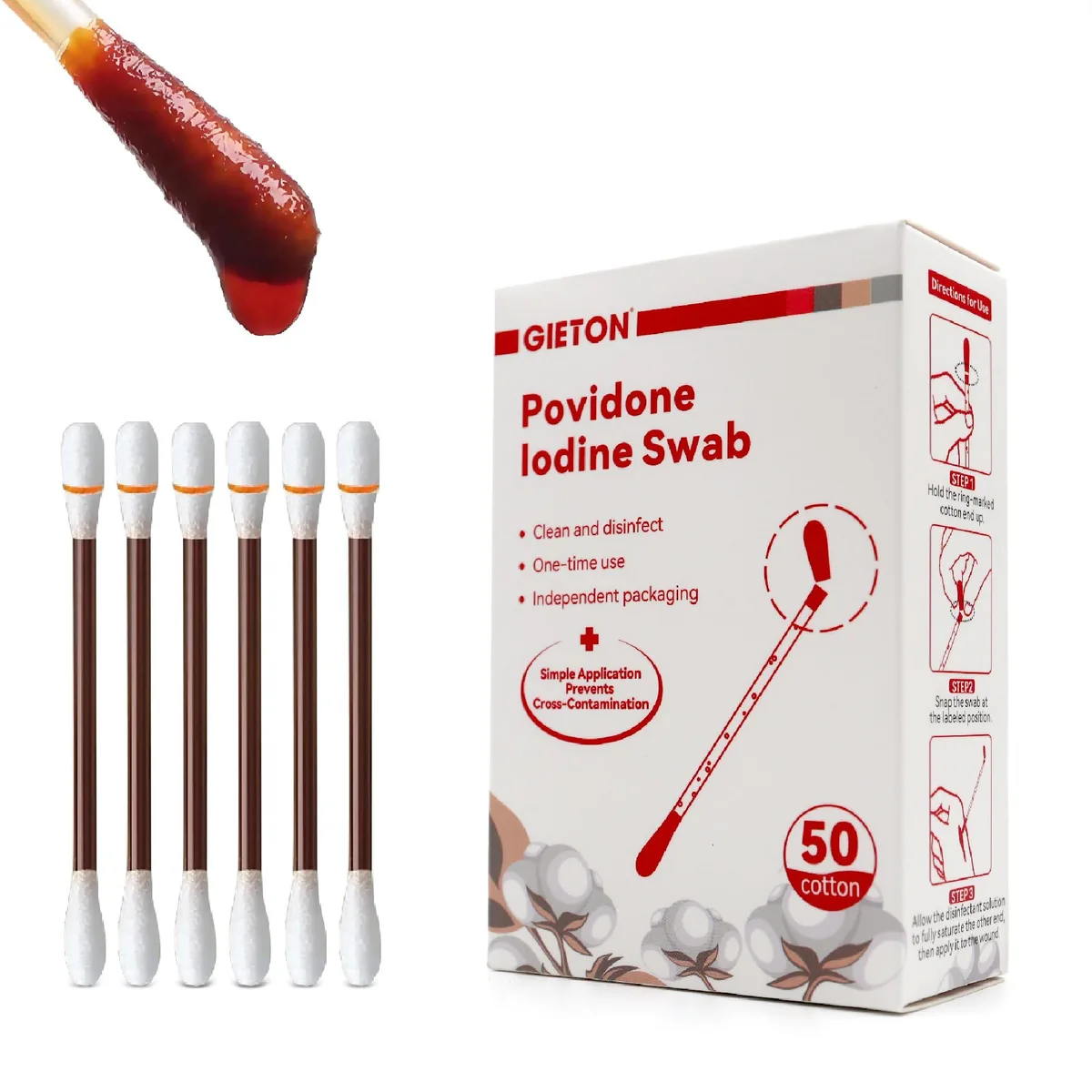 Box of 50 individually sealed povidone iodine swabs