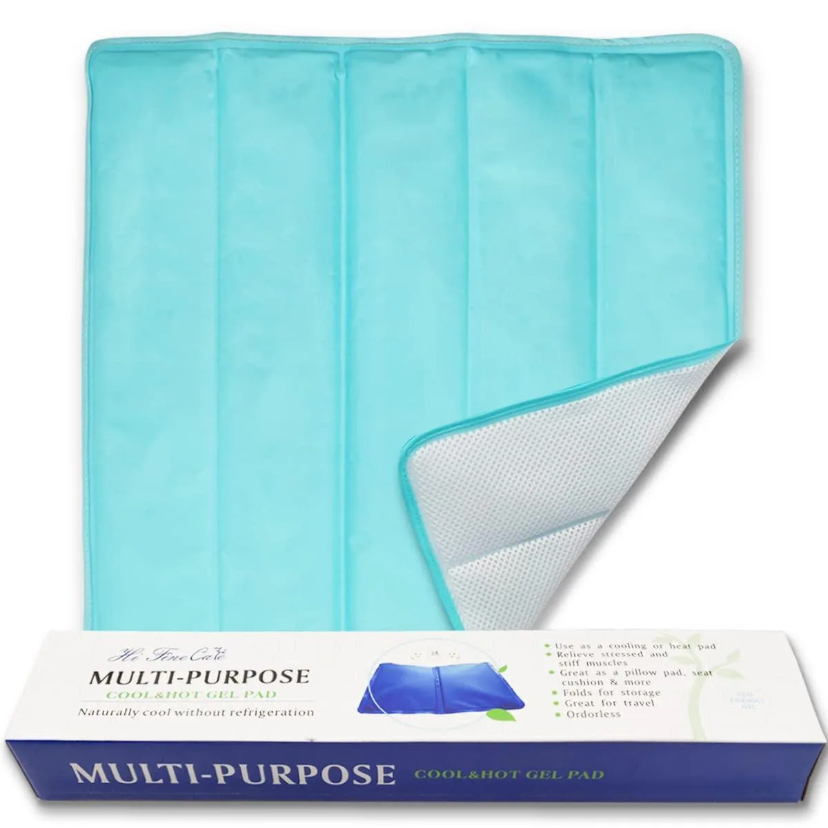 Square black gel therapy pack with nylon front and mesh back, 18 by 18 inches