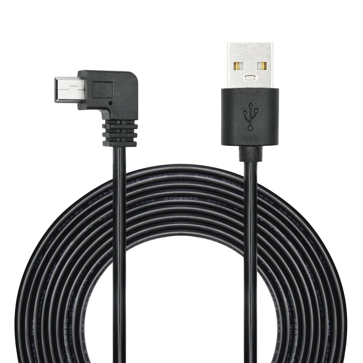 Vszerda Vszerda 90 Degree Mini USB Power Cable 11.5ft 24AWG 2A Black — product photo