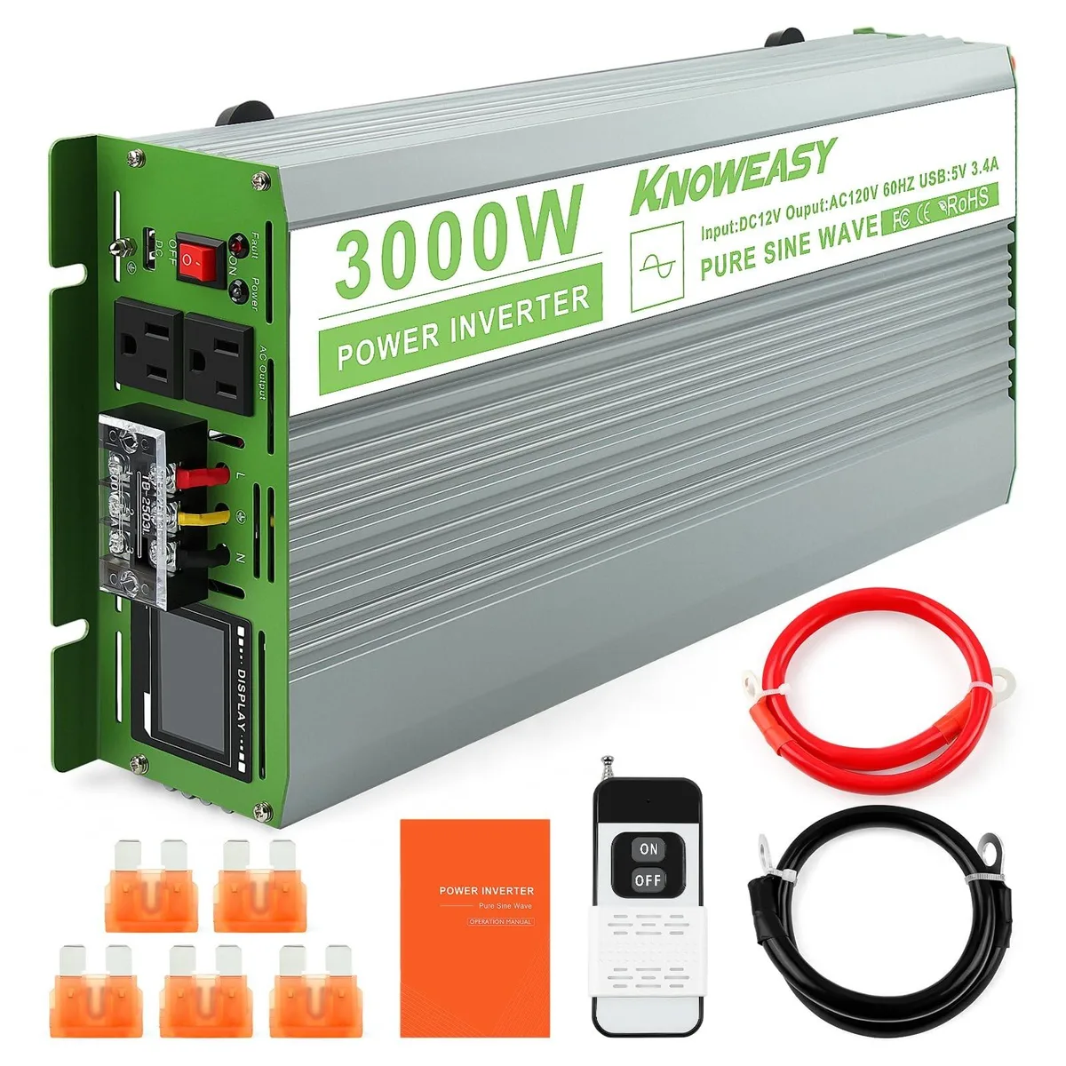 Batianda Batianda 3000W Pure Sine Wave Inverter 12V to 120V 2 in 1 accessory — product photo