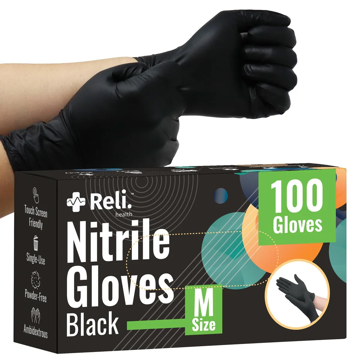  Reli. Black Nitrile Gloves Medium 100 Pack — product photo