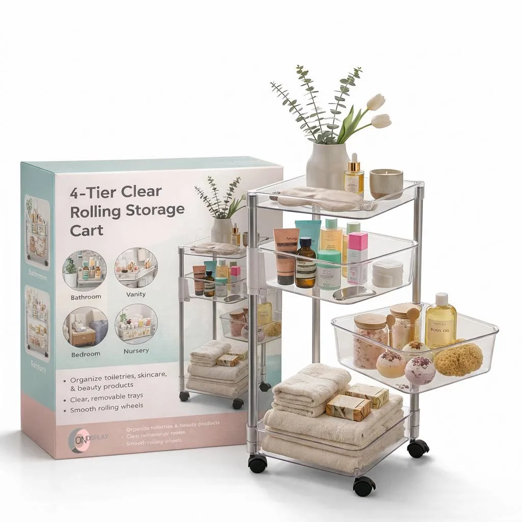 Vandue Corporation Vandue Corporation OnDisplay RCC-4T 360° Rotating Clear Acrylic Utility Cart Four Tier — product photo