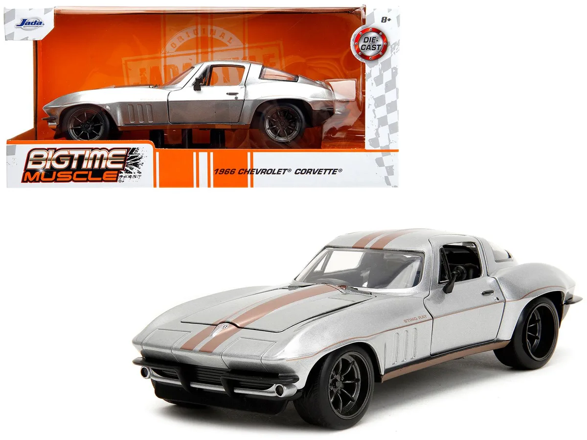 Jada Jada 1966 Chevrolet Corvette Silver Metallic Bronze Stripes Bigtime Muscle 1/24 Diecast — product photo