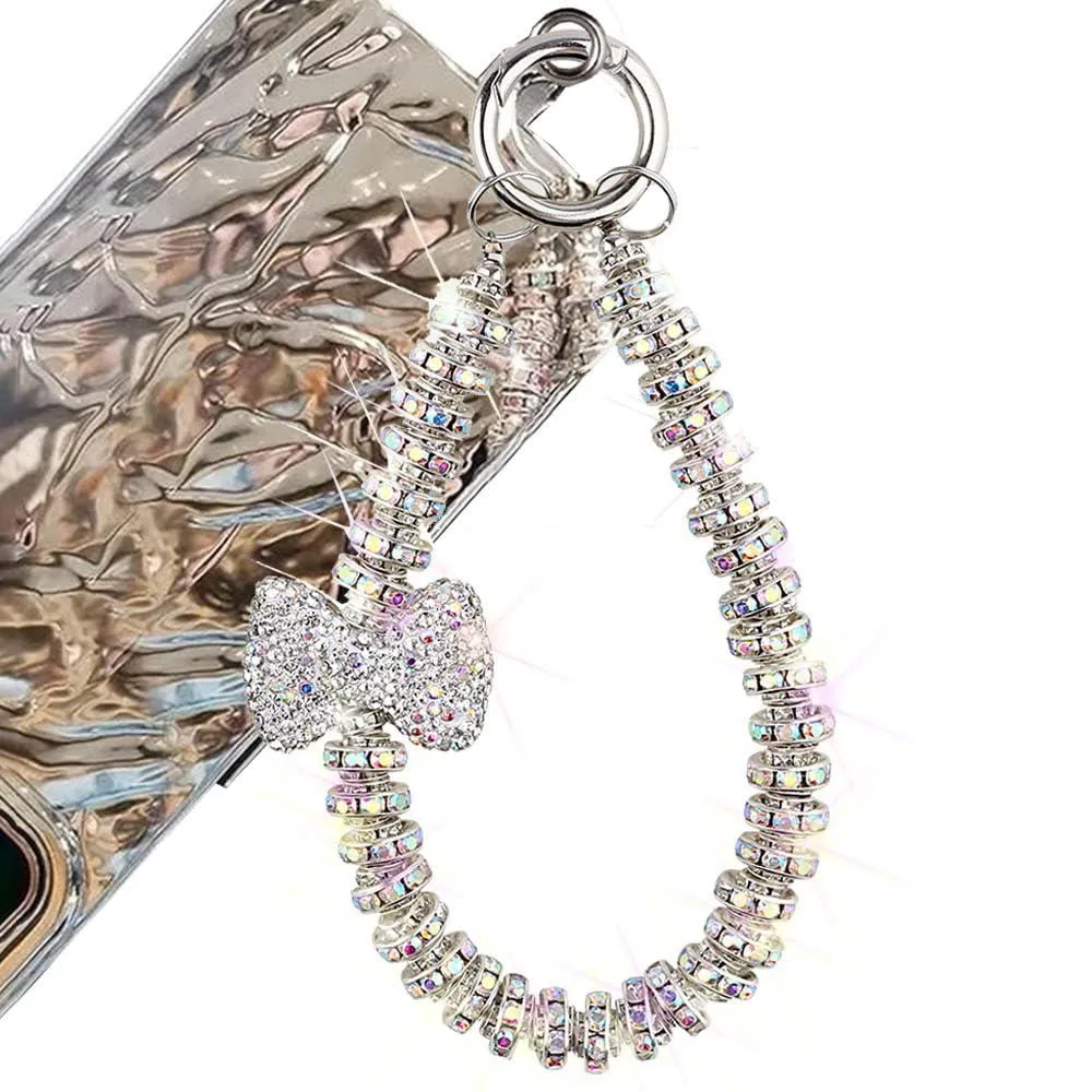  RUIYDZ RYZ0189 Sparkling Diamond Beaded Phone Wrist Strap Laser Silver 13cm — product photo