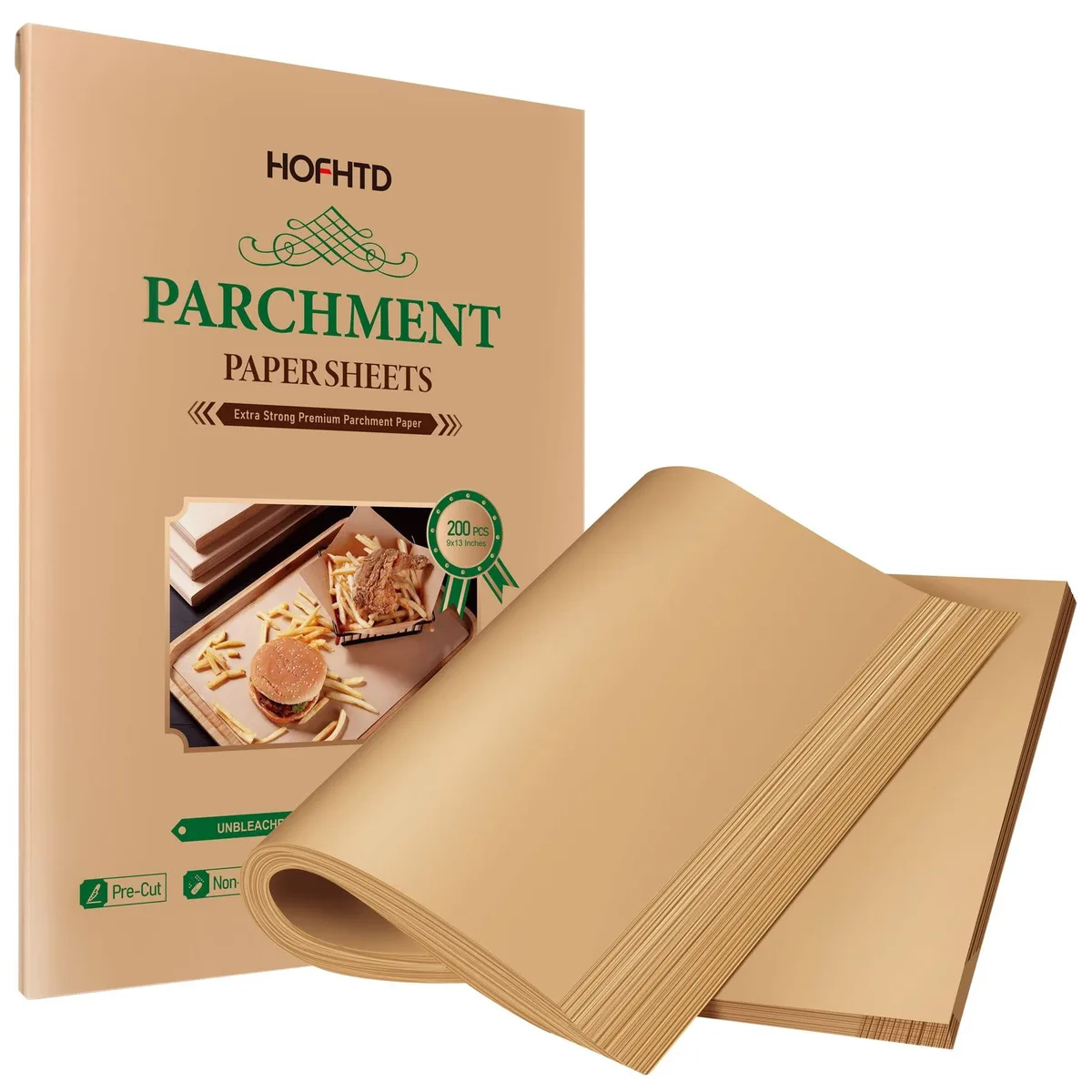 Stack of 200 unbleached parchment sheets 9 by 13 inches