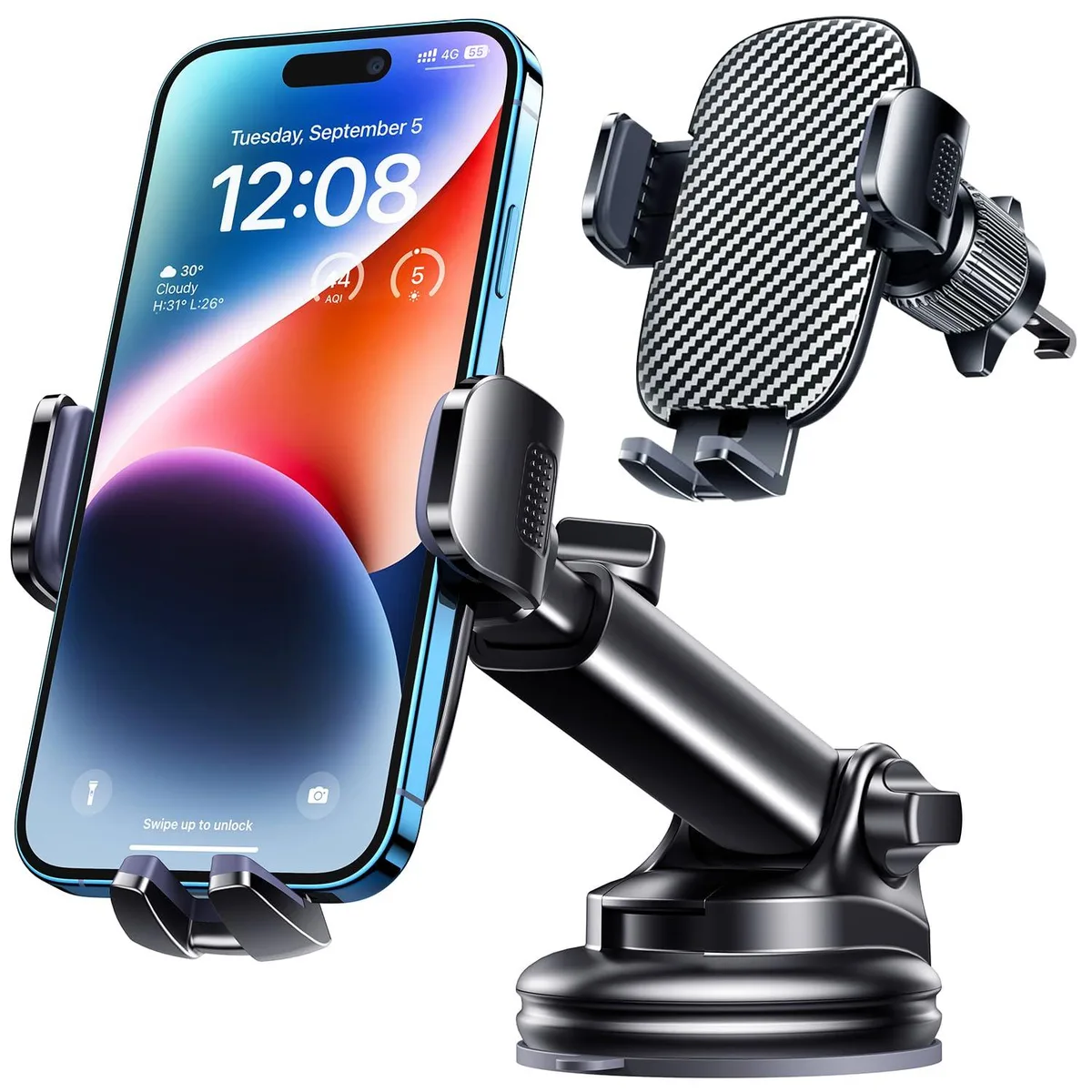 TICILFO 3-in-1 Car Phone Mount 3.7-5.9 in Arm 360° Rotation — product photo