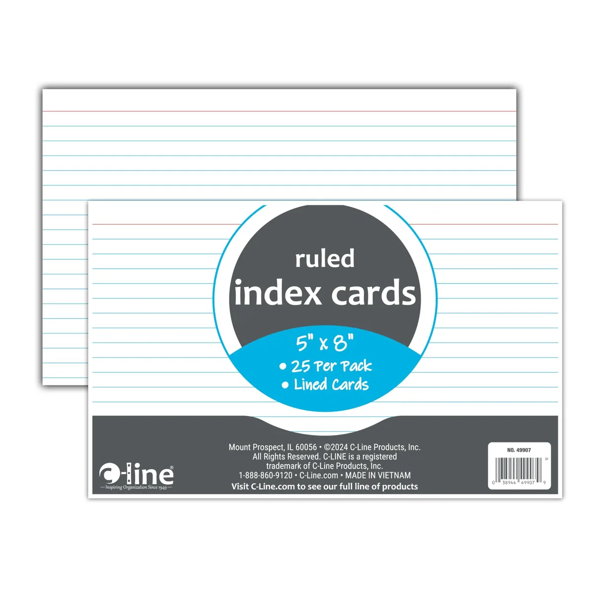 White ruled index cards, 25 pack, 5 by 8 inches
