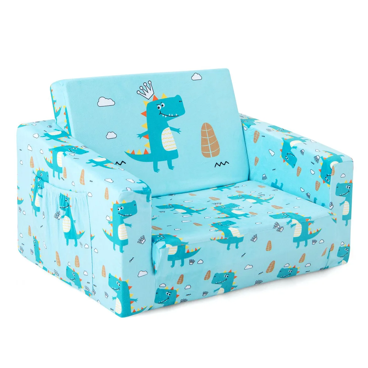 SlickBlue SlickBlue Kids Recliner Sofa Blue Velvet Right Facing 22.5" x 16.5" x 15.5 — product photo