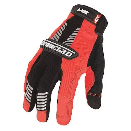 Orange mechanics glove with reinforced palm and rubber knuckle guards