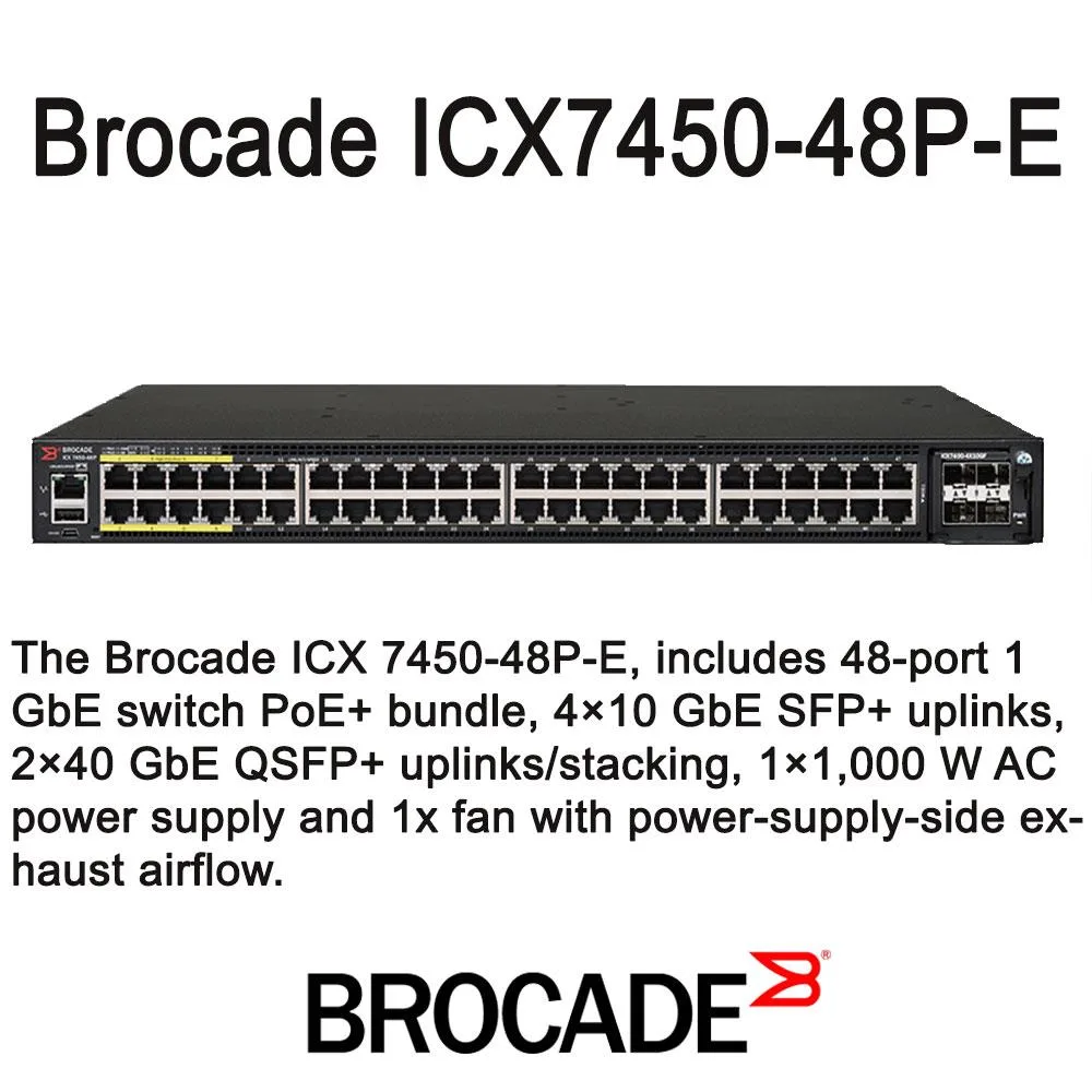 Brocade Brocade ICX7450-48P-E 48-port PoE+ network switch — product photo