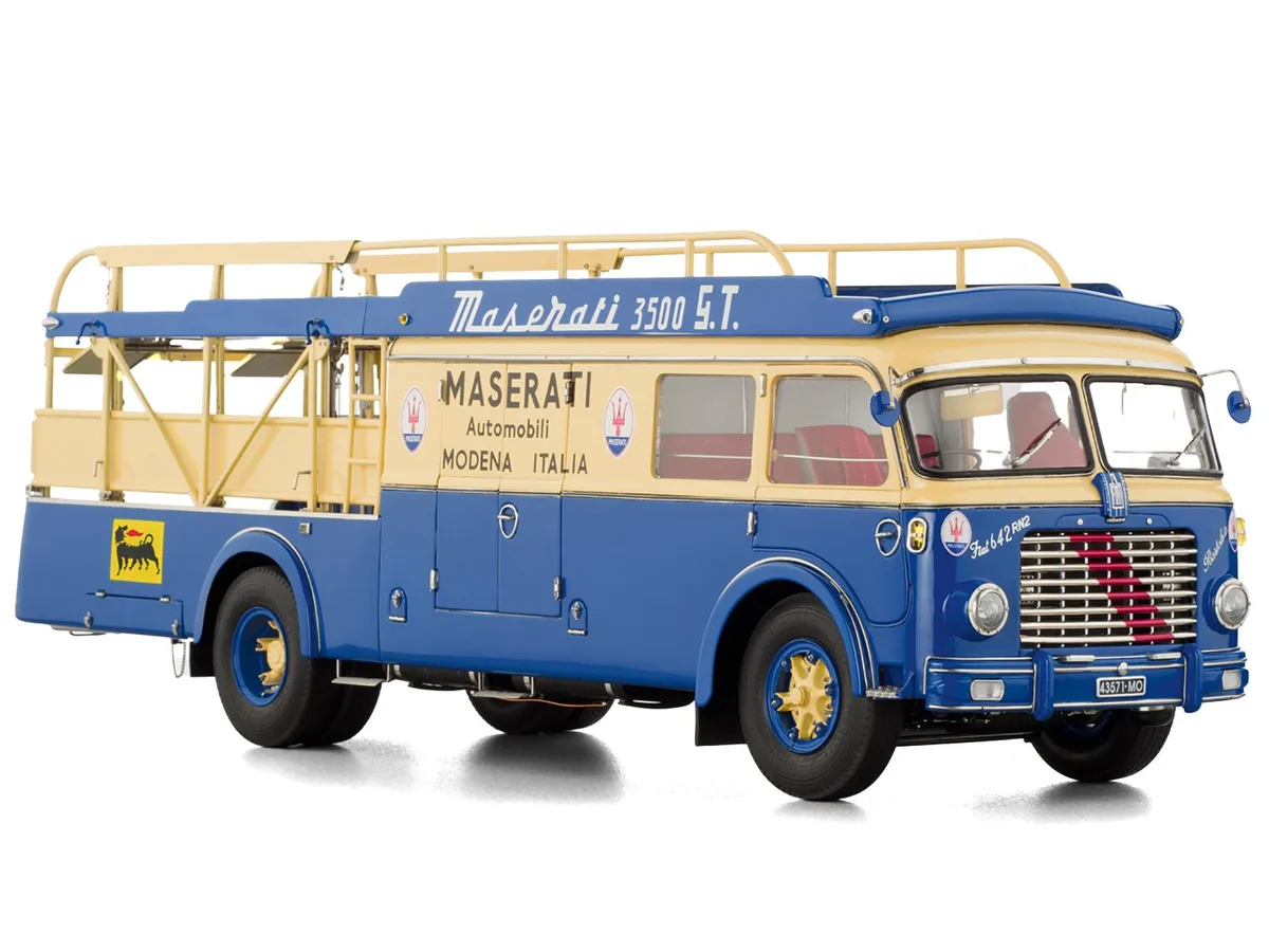 CMC International CMC International Fiat 642 RN2 Bartoletti Car Transporter "Maserati Racing" Blue Cream 1/18 Diecast — product photo