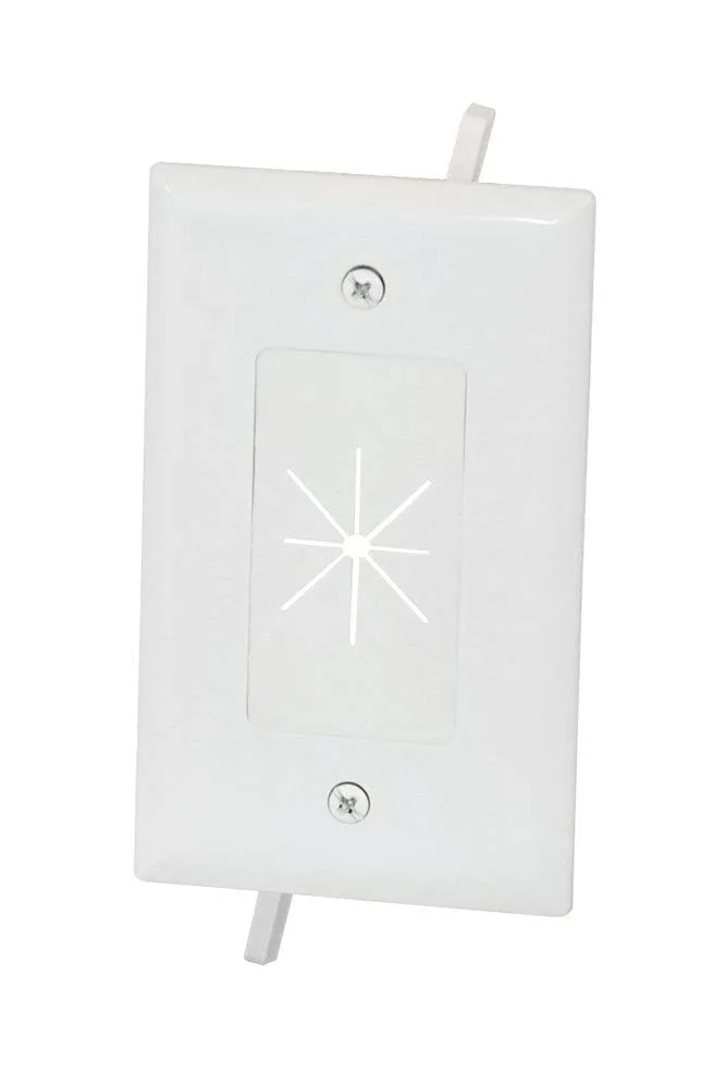 White wall cable plate with flexible brush opening, model 45-0014-WH