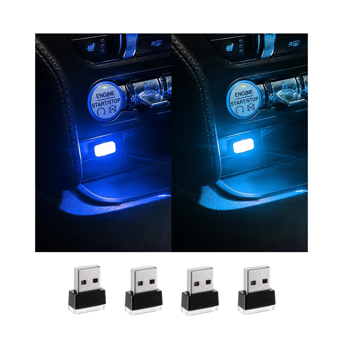 USB LED Car Interior Atmosphere Lamp 4 PCS Blue Ice Blue — product photo