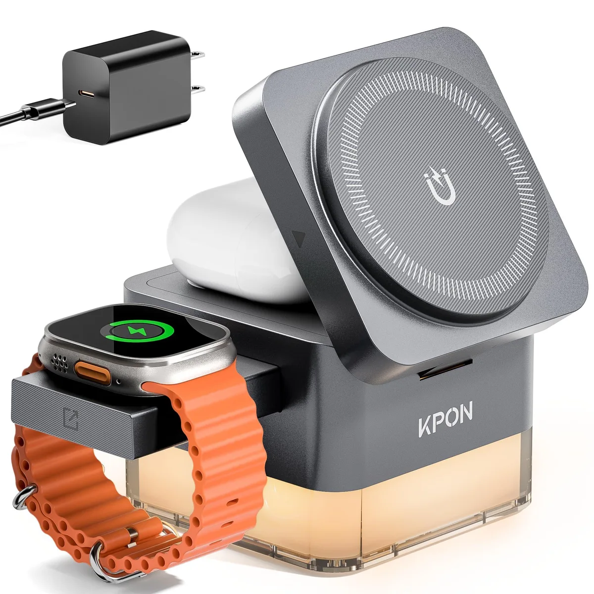 Foldable cube wireless charger with night lamp