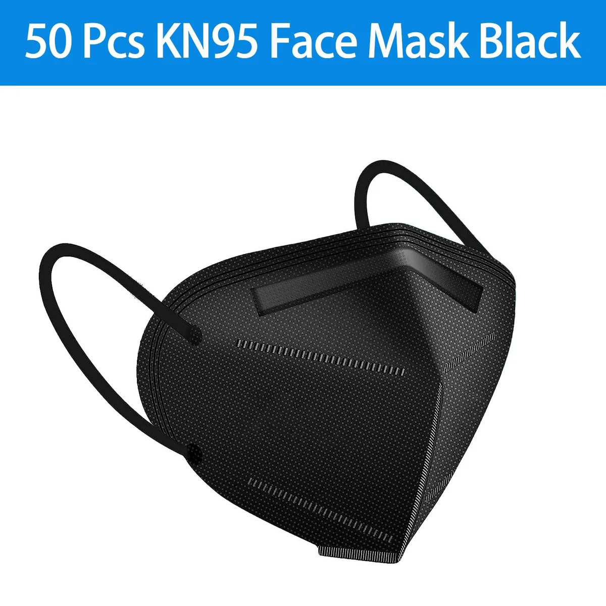 Black KN95 cup mask with ear loops and nose clip, 50 pack