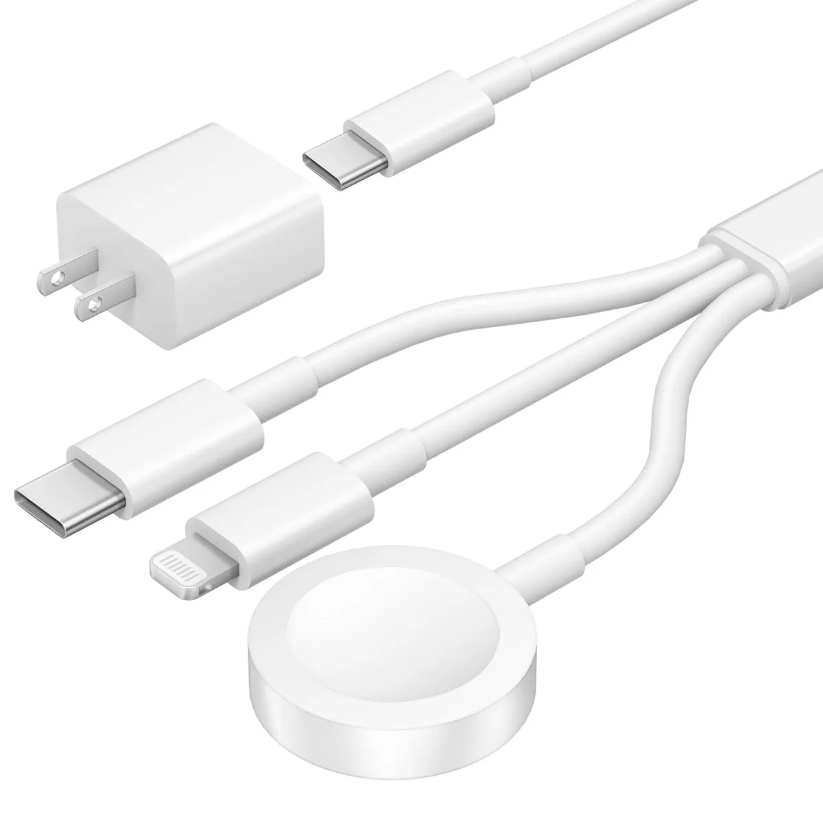 JUCDEKE CA-14T 3-in-1 Magnetic Watch Charger with USB-C Lightning Cable 4ft 12W Wall Charger — product photo
