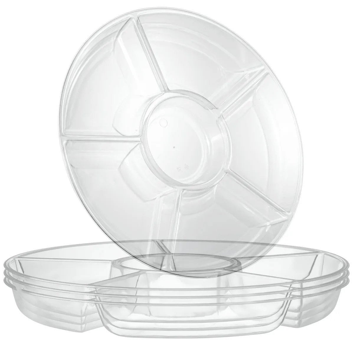 Handy Gourmet 6 Sectional Round Plastic Serving Tray Clear Pack of 2 12 — product photo