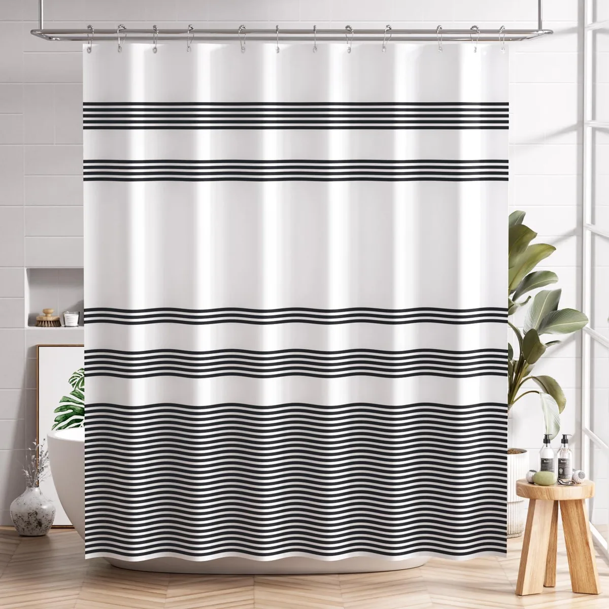  72x72 Shower Curtain Set 12 Hooks 72x72 Inches — product photo