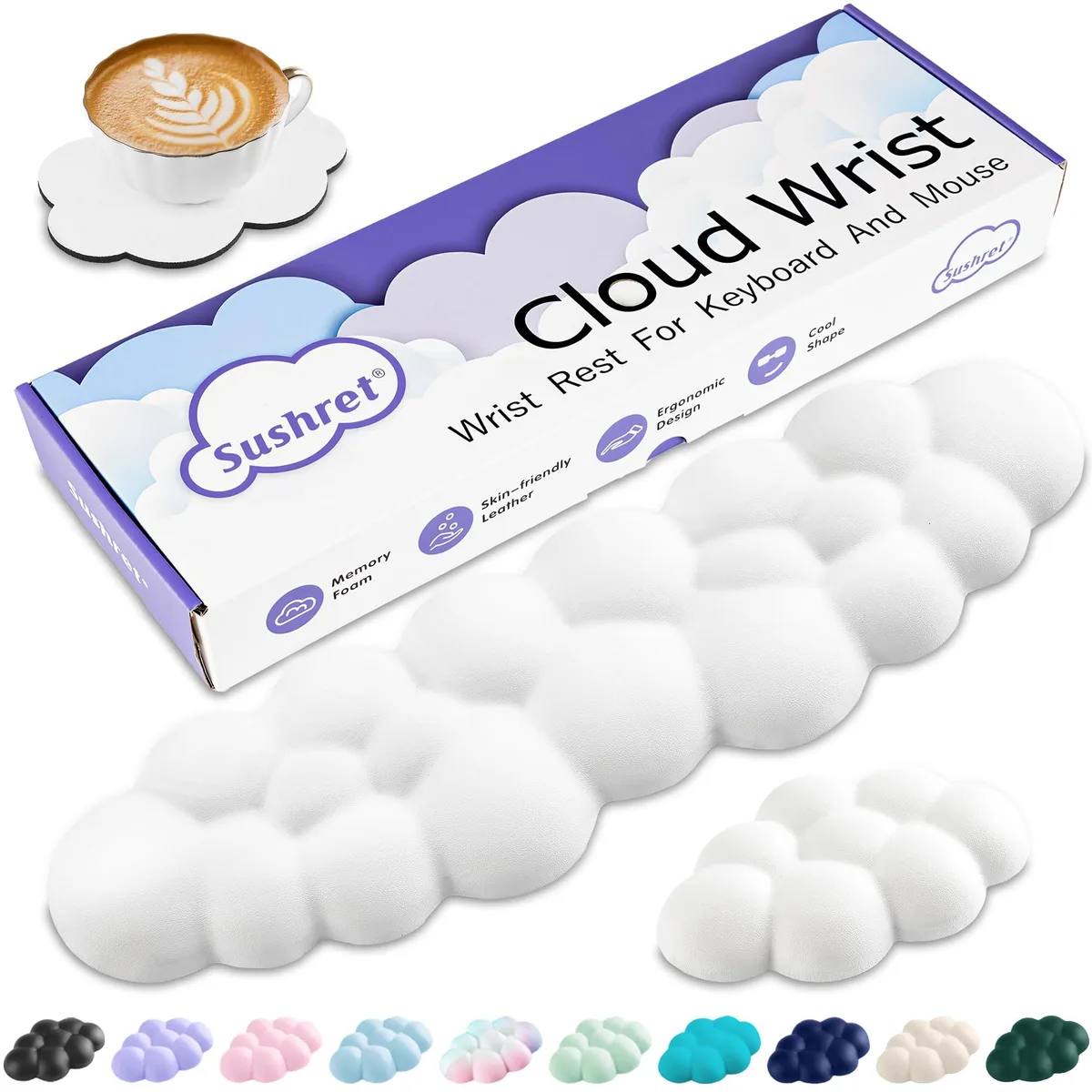  Sushret CWR-Set-01 Cloud Wrist Rest Set 3-in-1 White — product photo