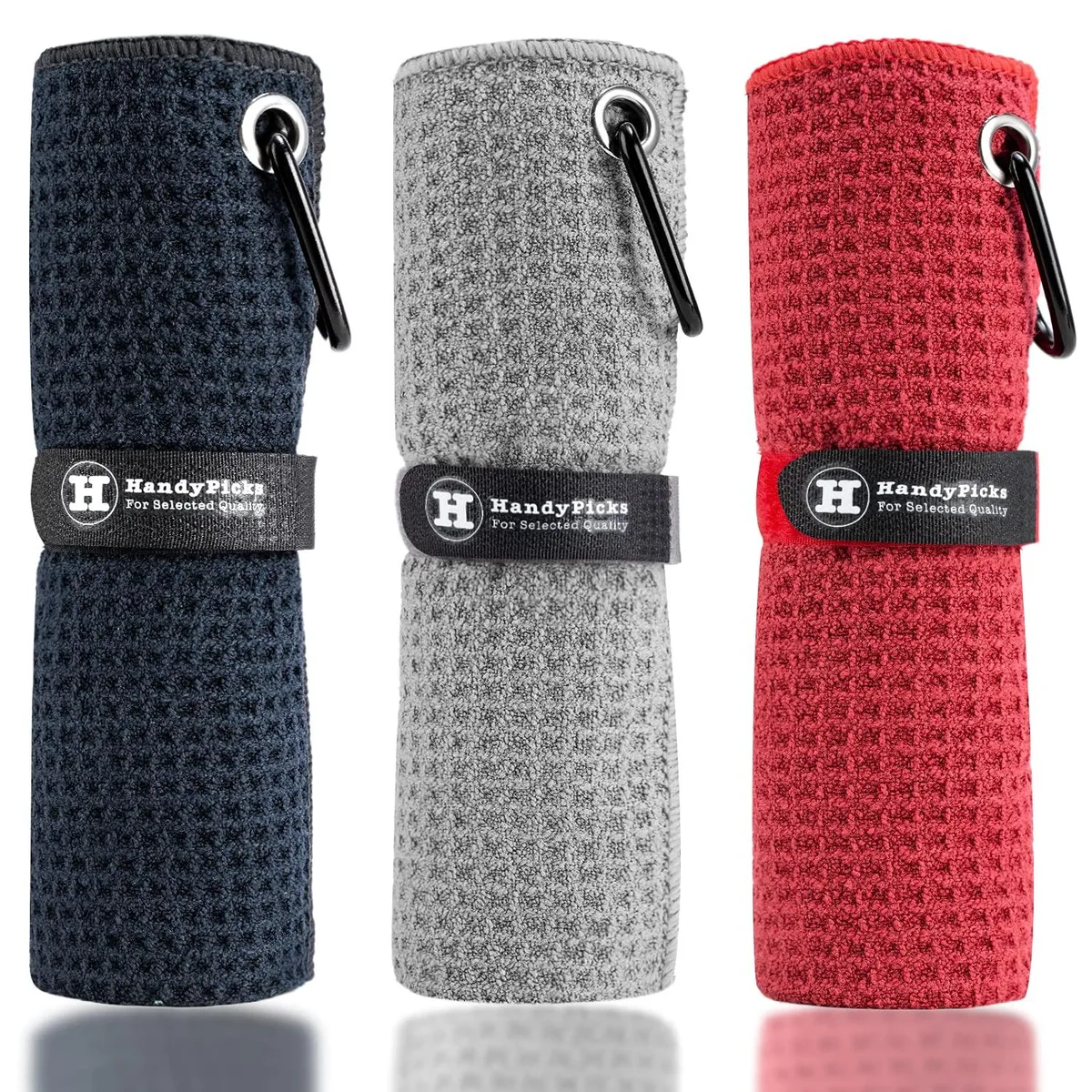  Handy Picks Microfiber Golf Towel 16" x 16" 3 Pack Black/Grey/Red — product photo