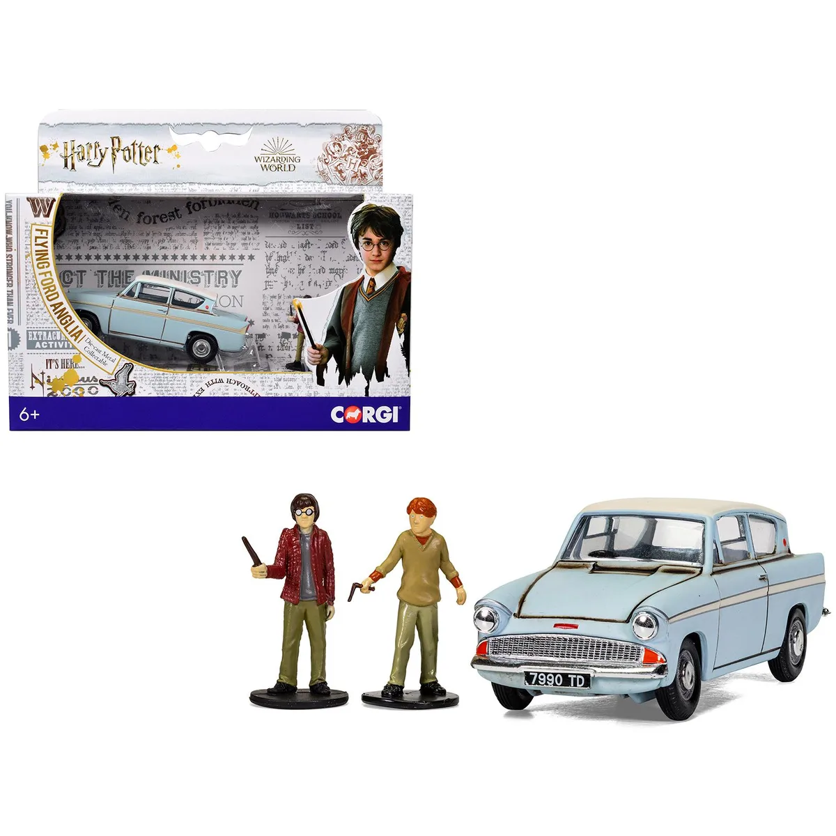 Corgi Corgi Flying Ford Anglia RHD Light Blue White Top Weathered Harry Potter Diecast Hobby Collectible — product photo