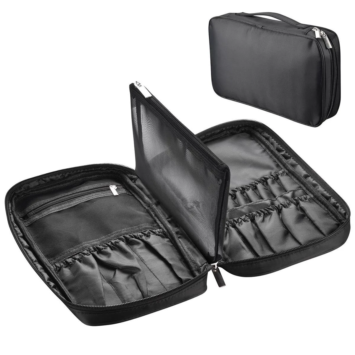 Yescom USA, Inc. Yescom USA, Inc. Makeup Brush Bag Black 17 Slots Detachable Mesh Pouch 190D Polyester PVC — product photo