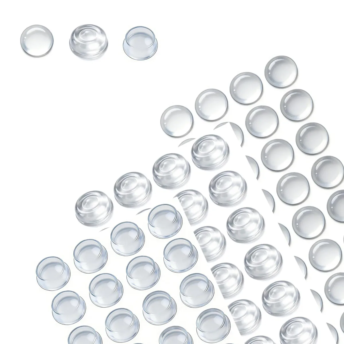 Clear silicone cabinet bumpers, 214 pieces, three sizes, adhesive backing