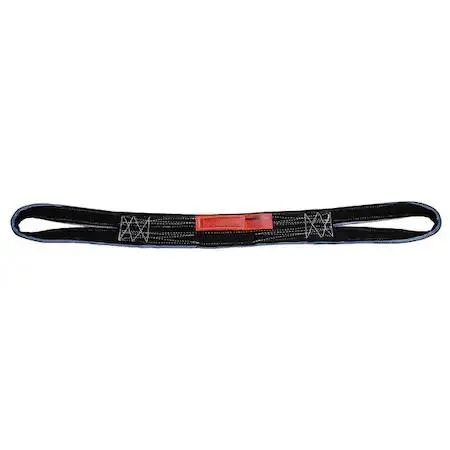 Black polyester web sling, 8 ft long, 4 in wide, 2 ply, 12 in eyes, 1/2 in thick