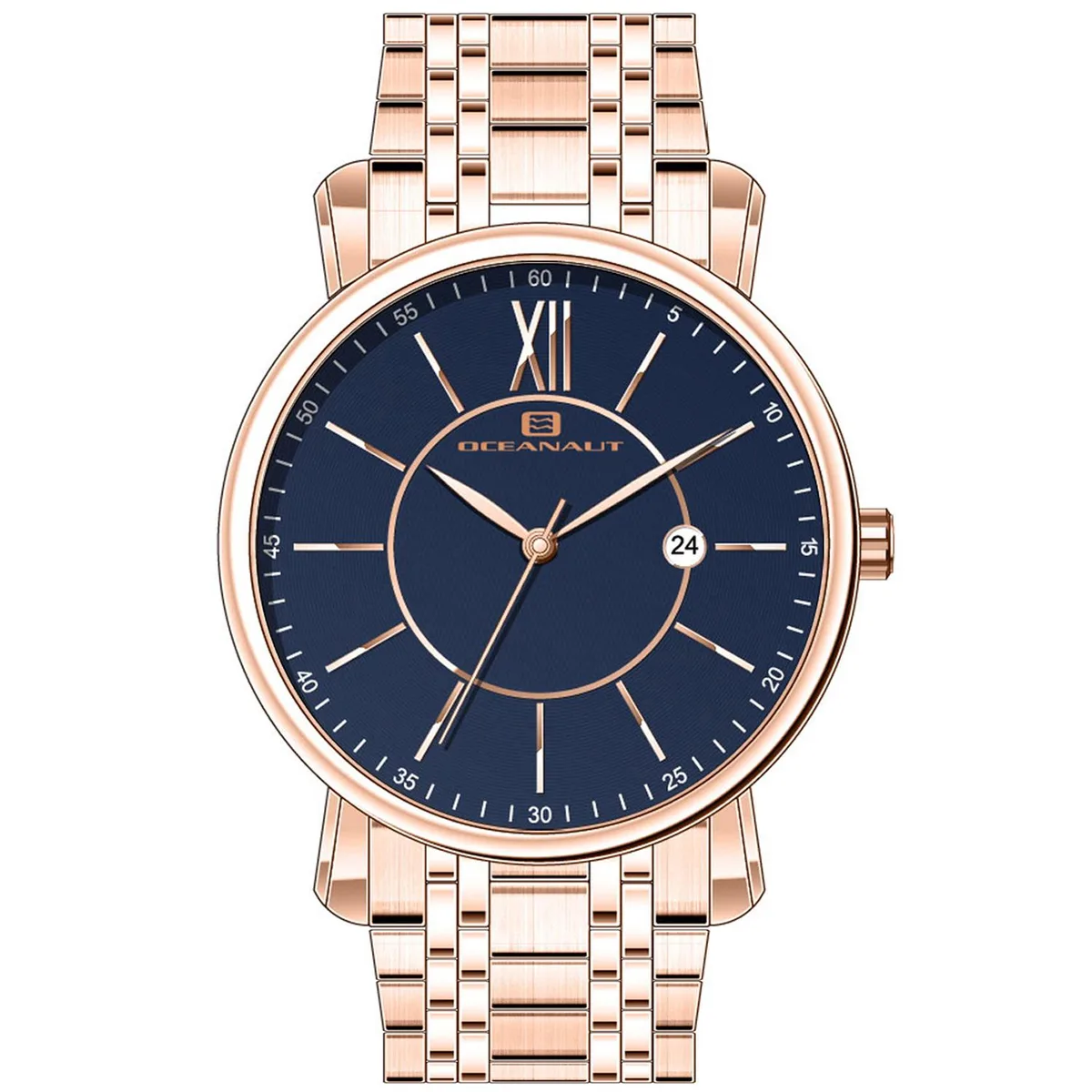 Stainless steel watch with blue dial and metal bracelet