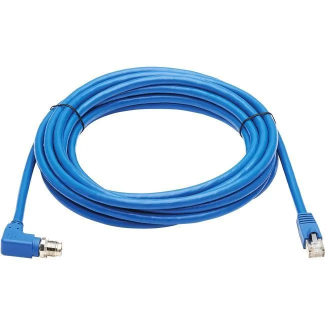 Blue right-angle M12 to RJ45 industrial Ethernet cable, 9.84 ft