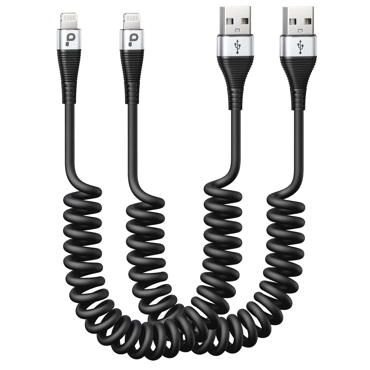PRAKIE Coiled Lightning Cable 3ft 2 Pack Silver — product photo