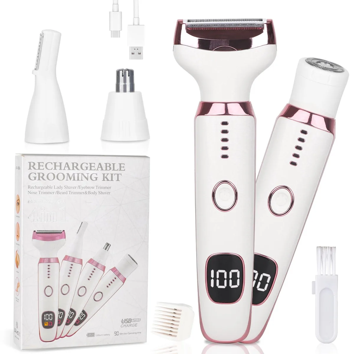 Multicolor foil shaver with four detachable heads and LED display