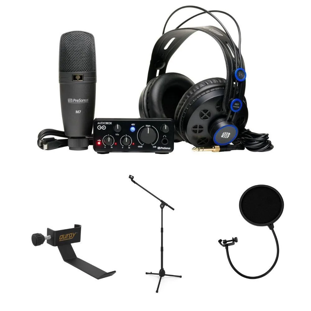 Presonus Presonus AudioBox Go Creator Bundle with Auray COHH-2, Kellards PST2 Stand, Pop Filter — product photo