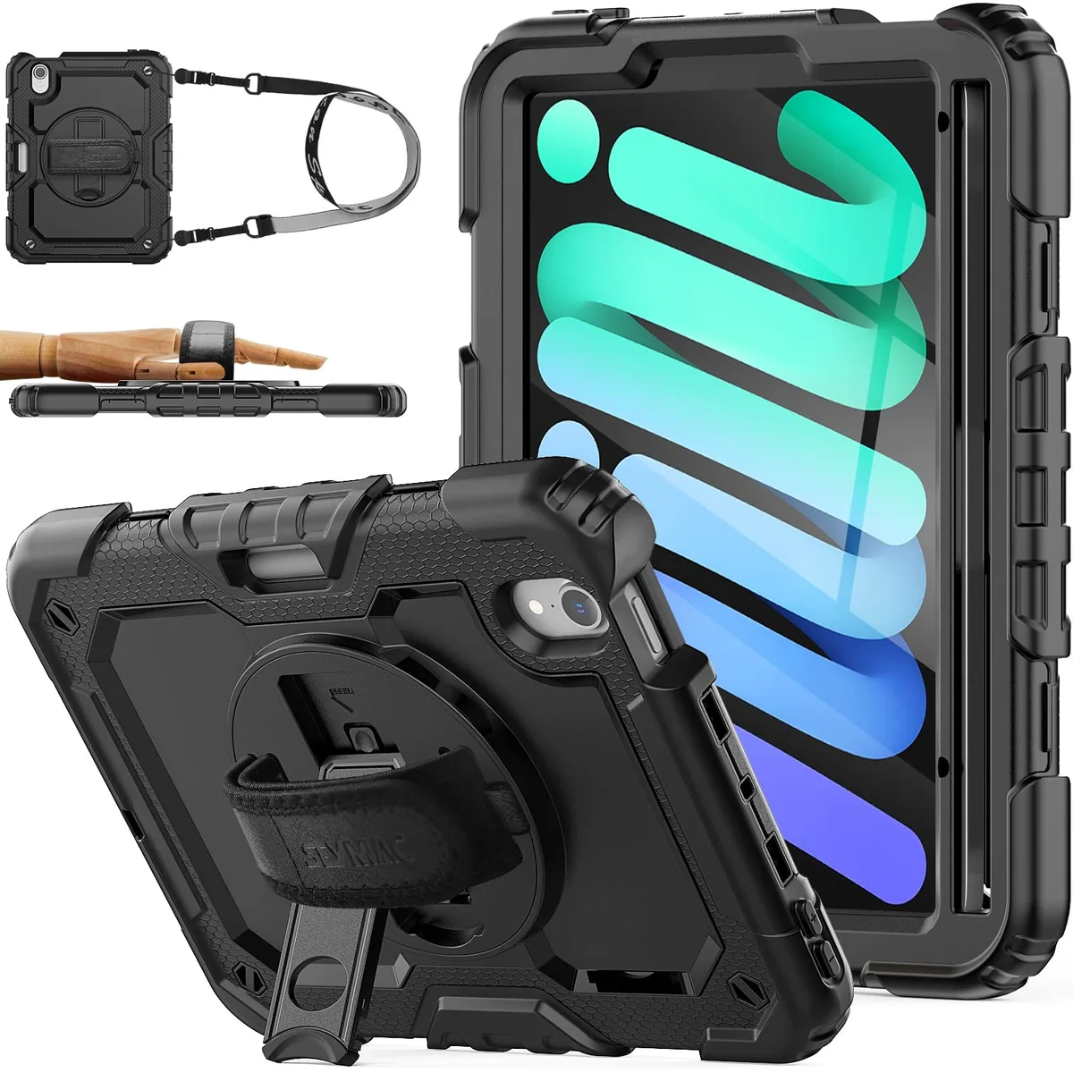  Speck iPad mini 7/6 8.3" Case with Screen Protector, Hand Strap &amp; Stand, Black — product photo