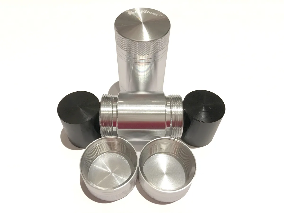 Five-piece silver press set, 1.375 inch diameter, aircraft-grade aluminium finish